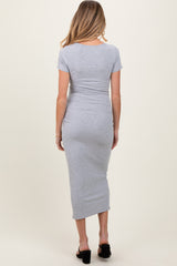 Heather Grey Ruched Bust Short Sleeve Maternity Maxi Dress