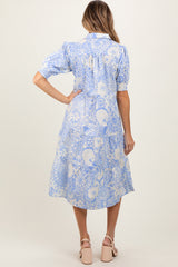 Periwinkle Floral Collared Tiered Midi Dress