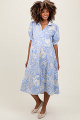 Periwinkle Floral Collared Tiered Maternity Midi Dress