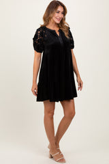 Black Velvet Floral Lace Short Sleeve Dress