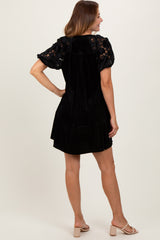 Black Velvet Floral Lace Short Sleeve Dress