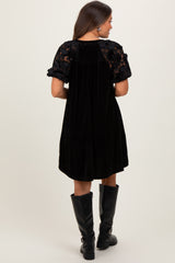 Black Velvet Floral Lace Short Sleeve Maternity Dress