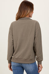 Olive Quilted Knit Snap Collar Pullover Top