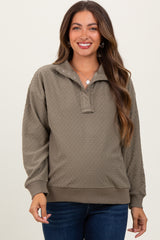 Olive Quilted Knit Snap Collar Maternity Pullover Top