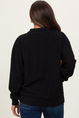 Black Quilted Knit Snap Collar Maternity Pullover Top