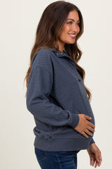 Charcoal Quilted Knit Snap Collar Maternity Pullover Top