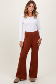 Rust Ribbed Knit Flare Pants