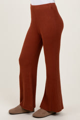 Rust Ribbed Knit Flare Pants