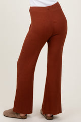 Rust Ribbed Knit Flare Pants