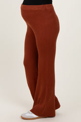 Rust Ribbed Knit Maternity Flare Pants