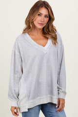 Heather Grey Contrast French Terry Maternity Long Sleeve Top