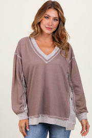 Mocha Contrast French Terry Long Sleeve Top