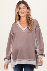 Mocha Contrast French Terry Maternity Long Sleeve Top