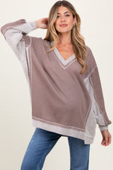 Mocha Contrast French Terry Maternity Long Sleeve Top