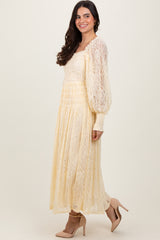 Cream Lace Smocked Bubble Sleeve Maxi Dress