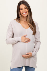 Ivory Front Seam V-Neck Side Slit Maternity Sweater