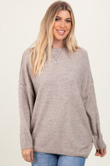 Taupe Oversized Crewneck Melange Knit Sweater