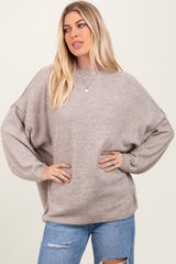 Taupe Oversized Crewneck Melange Knit Sweater