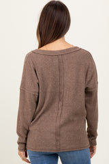 Mocha Ribbed V-Neck Long Sleeve Maternity Top