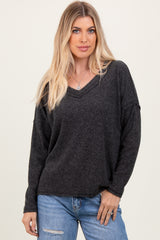 Black Ribbed V-Neck Long Sleeve Maternity Top