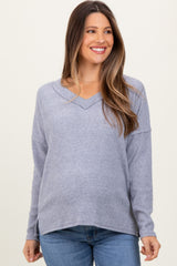 Heather Grey Ribbed V-Neck Long Sleeve Maternity Top