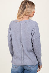 Heather Grey Ribbed V-Neck Long Sleeve Top