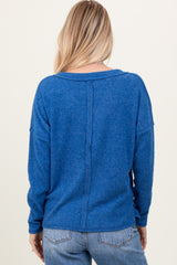 Royal Blue Ribbed V-Neck Long Sleeve Top