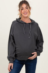 Black French Terry Hooded Maternity Sweatshirt