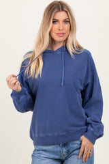 Blue French Terry Hooded Maternity Sweatshirt