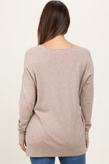 Taupe Front Seam V-Neck Side Slit Maternity Sweater