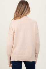 Cream Mock Neck Contrast Seam Maternity Sweater