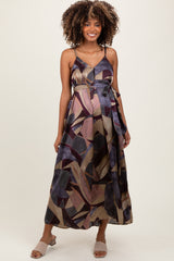 Multicolor Abstract Print Sash Tie Maternity Maxi Dress