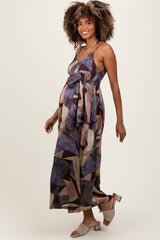 Multicolor Abstract Print Sash Tie Maternity Maxi Dress