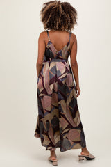 Multicolor Abstract Print Sash Tie Maternity Maxi Dress