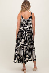 Black Geometric Print Sash Tie Maternity Maxi Dress