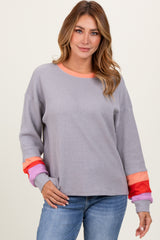 Heather Grey Waffle Knit Colorblock Long Sleeve Top