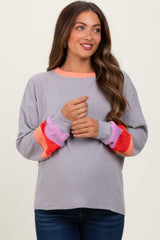 Heather Grey Waffle Knit Colorblock Long Sleeve Maternity Top