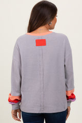 Heather Grey Waffle Knit Colorblock Long Sleeve Maternity Top