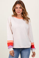 Cream Waffle Knit Colorblock Long Sleeve Maternity Top