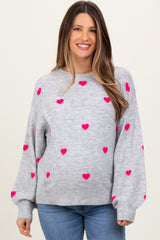 Heather Grey Heart Print Oversized Maternity Sweater