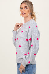 Heather Grey Heart Print Oversized Sweater