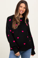 Black Heart Print Oversized Maternity Sweater