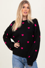 Black Heart Print Oversized Sweater