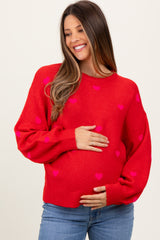 Red Heart Print Oversized Maternity Sweater