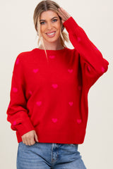 Red Heart Print Oversized Maternity Sweater