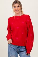 Red Heart Print Oversized Sweater