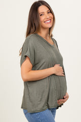 Light Olive Flutter Sleeve Maternity Top