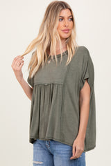 Light Olive Flutter Sleeve Top