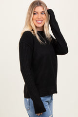 Black Raised Seam Long Sleeve Sweater