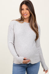 Heather Grey Long Sleeve Raised Seam Maternity Sweater